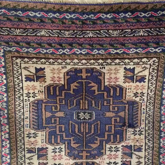 3x4 Ft Vintage Rug, Afghan Hand Knotted Rug, Geometric Area Rug, Baluchi Oriental Wool Rug, Best for Hallway Rug, Good Pile Rug, Bedroom Rug