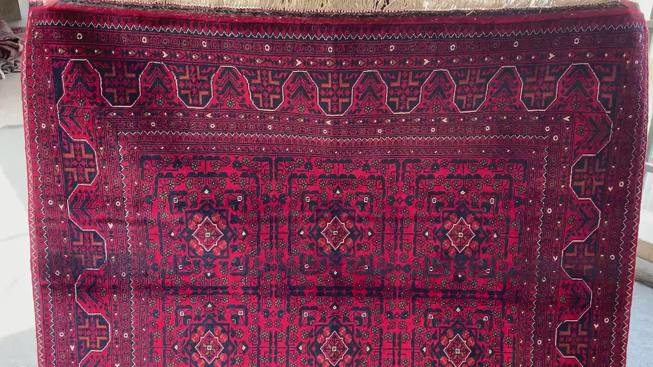 Vintage Bukhara Beljik Rug 5x6 Hand Knotted Wool Rug, High Quality Afghan Rug, Oriental Rug, Good Pile Rug, Best for Bedroom Living Room Rug