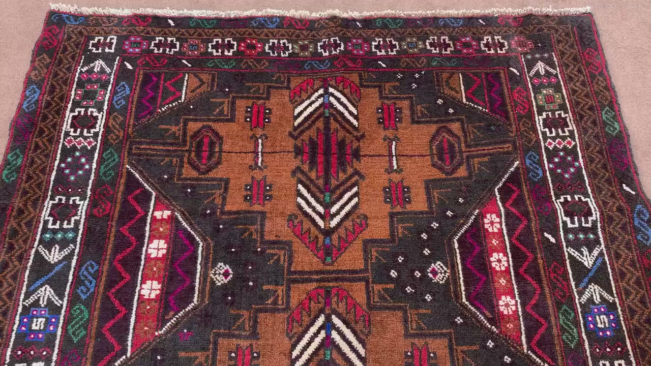 4x7 Ft Vintage Geometric design Rug, Afghan Hand Knotted Rug, Herati Baluchi Rug, Oriental Wool Rug, High Pile Rug, Living Room Bedroom Rug.