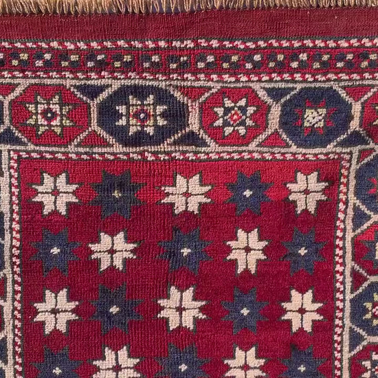 Amazing Vintage Rug 3x4 Ft Afghan Handmade Wool Rug, Red Rug, Oriental Area Rug, Stars design Rug, Rugs for Bedroom Kitchen Hallway Rug etc.