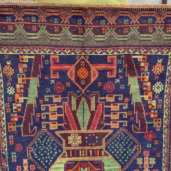 3x6 Ft Floral Vintage Rug, Natural Afghan Hand Knotted Rug, Herat Baluchi Rug, Oriental Wool Rug, One of a kind Rug, Bedroom Rug Hallway Rug