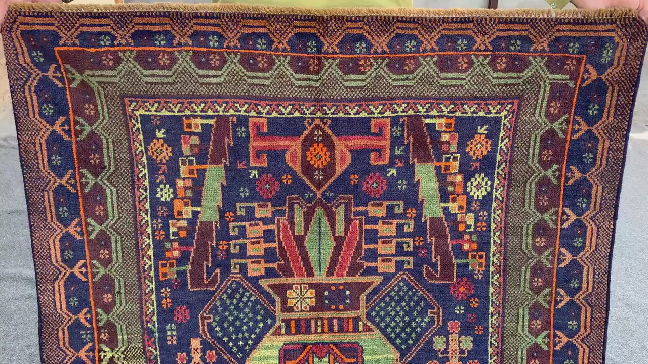 3x6 Ft Floral Vintage Rug, Natural Afghan Hand Knotted Rug, Herat Baluchi Rug, Oriental Wool Rug, One of a kind Rug, Bedroom Rug Hallway Rug