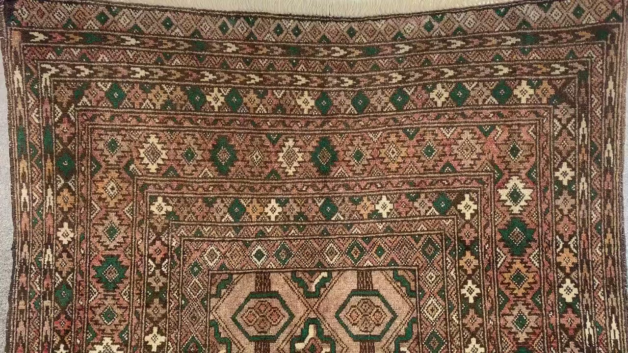 Vintage Baluchi Rug 3x6 ft Handmade Afghan Rug Mowri design Baluchi Rug Tribal Wool Rug Oriental Rug Beige Antique Rug Entryway Bedroom Rug.