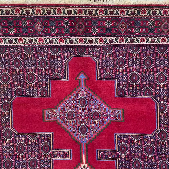 Vintage Heriz Rug 4x6 ft Handmade Red Rug Oriental Wool Rug, Tribal Afghan Rug One of Kind Rug Heriz design Rug, Antique Bedroom Office Rug.